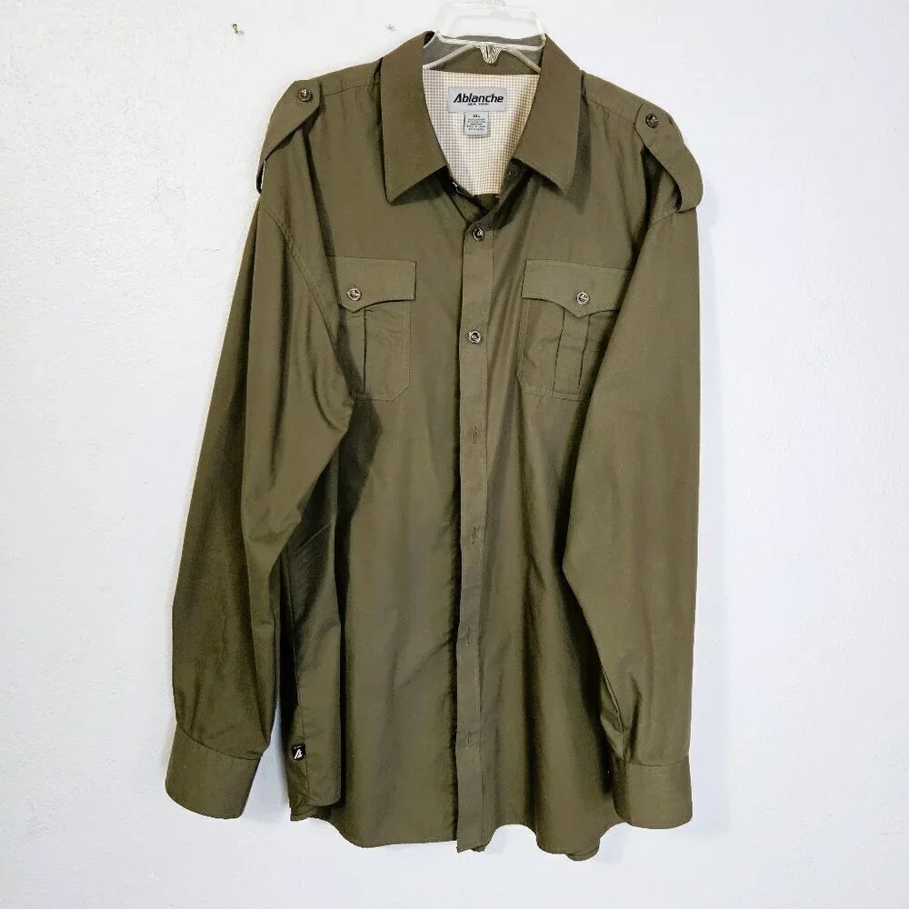Ablanche  Men's Military Style Army Green Long Sleeve Shirt Size 3XL
